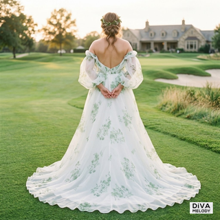 Puffy Ruffles Sleeves Wedding Dress