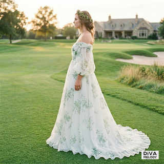 Puffy Ruffles Sleeves Wedding Dress