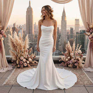 Ruched Strapless Satin Mermaid Wedding Dress