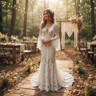 Luxury Lace Boho Wedding Dress