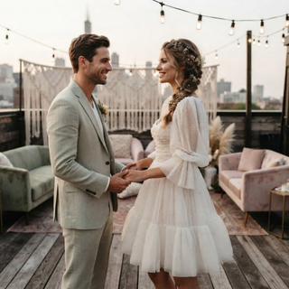 Mini Tulle Wedding Dress with Pearls