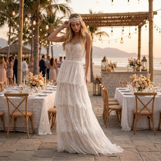 Tiered Boho Lace Wedding Dress