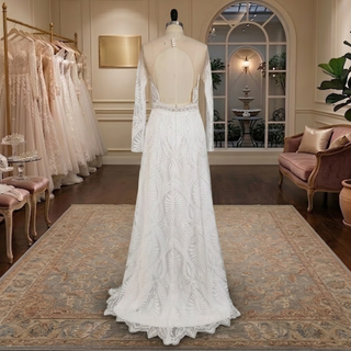 Boho Illusion Long Sleeve Lace Wedding Dress