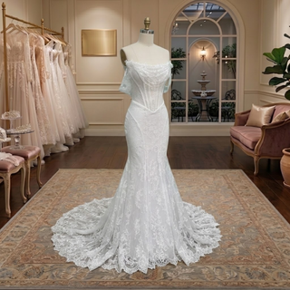 Off Shoulder Lace Mermaid Corset Wedding Dress