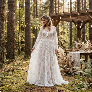 Boho Long Sleeve Lace A-Line Wedding Dress