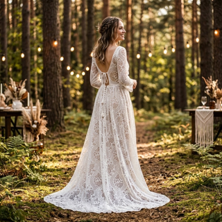Boho Long Sleeve Lace A-Line Wedding Dress