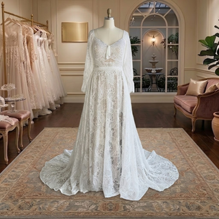 Boho Long Sleeve Lace A-Line Wedding Dress
