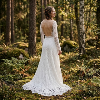 Boho Illusion Long Sleeve Lace Wedding Dress