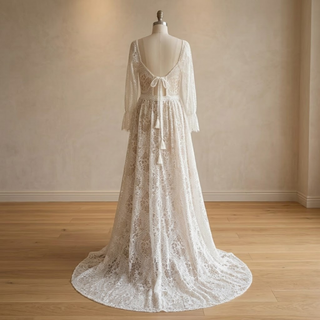Boho Long Sleeve Lace A-Line Wedding Dress