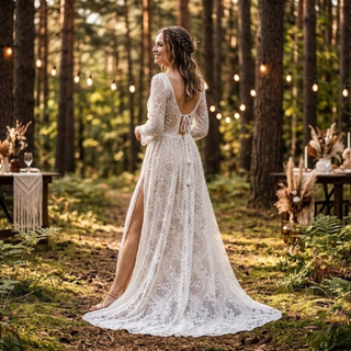 Boho Long Sleeve Lace A-Line Wedding Dress