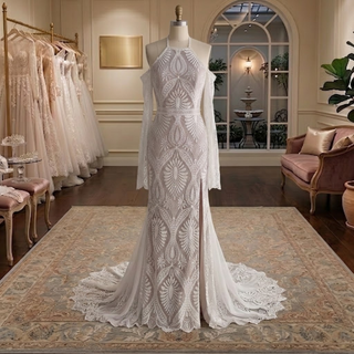Boho Halter High Slit Lace Wedding Dress