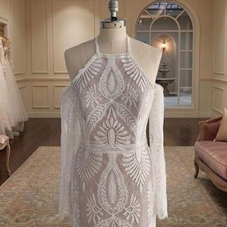 Boho Halter High Slit Lace Wedding Dress