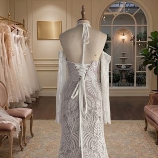 Boho Halter High Slit Lace Wedding Dress