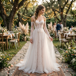 Off Shoulder Lace Corset Mermaid Wedding Dress