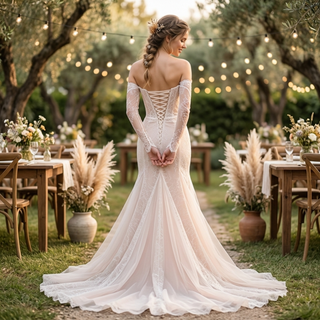 Off Shoulder Lace Corset Mermaid Wedding Dress