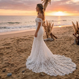 Off Shoulder Lace Mermaid Corset Wedding Dress