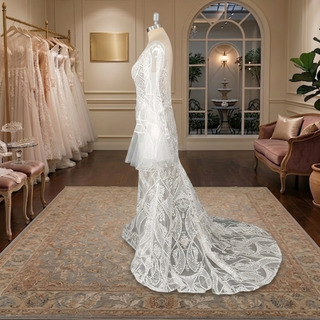 Boho Bell Sleeve Geometric Lace Mermaid Wedding Dress