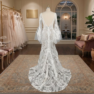 Boho Bell Sleeve Geometric Lace Mermaid Wedding Dress