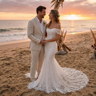 Off Shoulder Lace Mermaid Corset Wedding Dress
