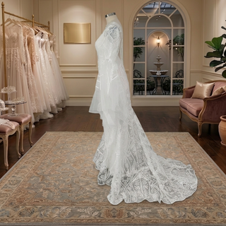 Boho Bell Sleeve Geometric Lace Mermaid Wedding Dress