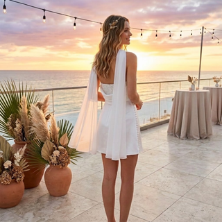 Beaded Strapless Satin Mini Wedding Dress