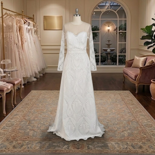 Boho Illusion Long Sleeve Lace Wedding Dress
