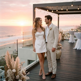 Beaded Strapless Satin Mini Wedding Dress