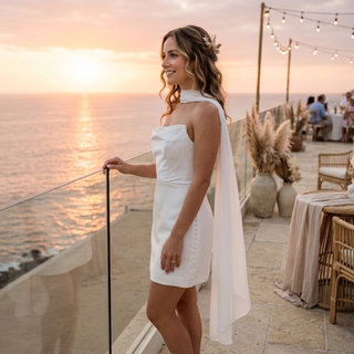 Beaded Strapless Satin Mini Wedding Dress