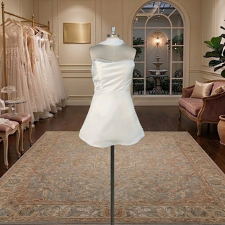 Beaded Strapless Satin Mini Wedding Dress