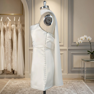 Beaded Strapless Satin Mini Wedding Dress
