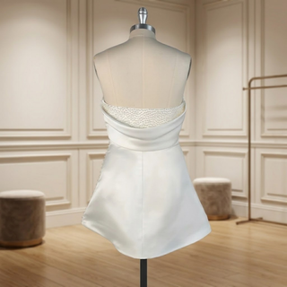 Beaded Strapless Satin Mini Wedding Dress