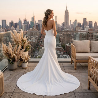 Ruched Strapless Satin Mermaid Wedding Dress