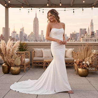 Ruched Strapless Satin Mermaid Wedding Dress