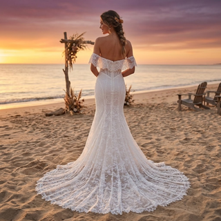 Off Shoulder Lace Mermaid Corset Wedding Dress
