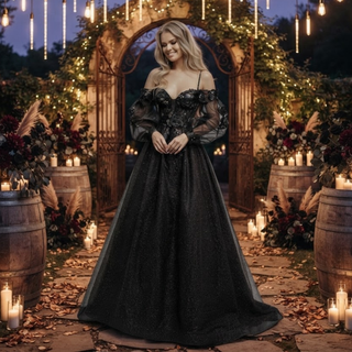 Long Sleeves Black Lace Wedding Dress