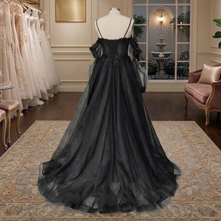 Long Sleeves Black Lace Wedding Dress