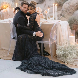 Black Lace Mermaid High Neck Wedding Dress