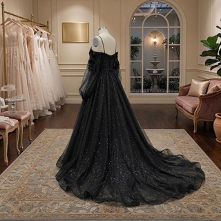 Long Sleeves Black Lace Wedding Dress