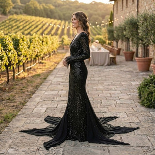 Gothic Sequin Mermaid Wedding Dress