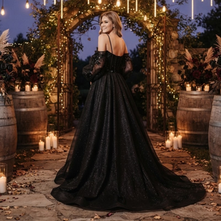 Long Sleeves Black Lace Wedding Dress