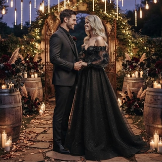 Long Sleeves Black Lace Wedding Dress