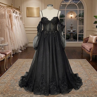Long Sleeves Black Lace Wedding Dress
