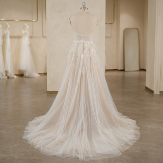 Lace Spaghetti Strap High Slit Bridal Gown