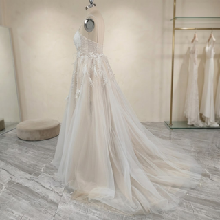 Lace Spaghetti Strap High Slit Bridal Gown