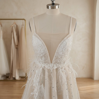 Lace Spaghetti Strap High Slit Bridal Gown