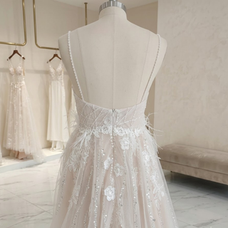 Lace Spaghetti Strap High Slit Bridal Gown