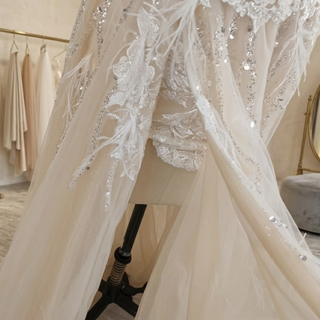 Lace Spaghetti Strap High Slit Bridal Gown