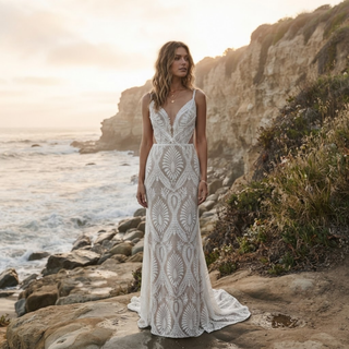 V-Neck Spaghetti Strap Bridal Gown