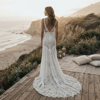 V-Neck Spaghetti Strap Bridal Gown