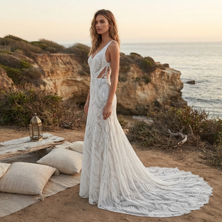 V-Neck Spaghetti Strap Bridal Gown